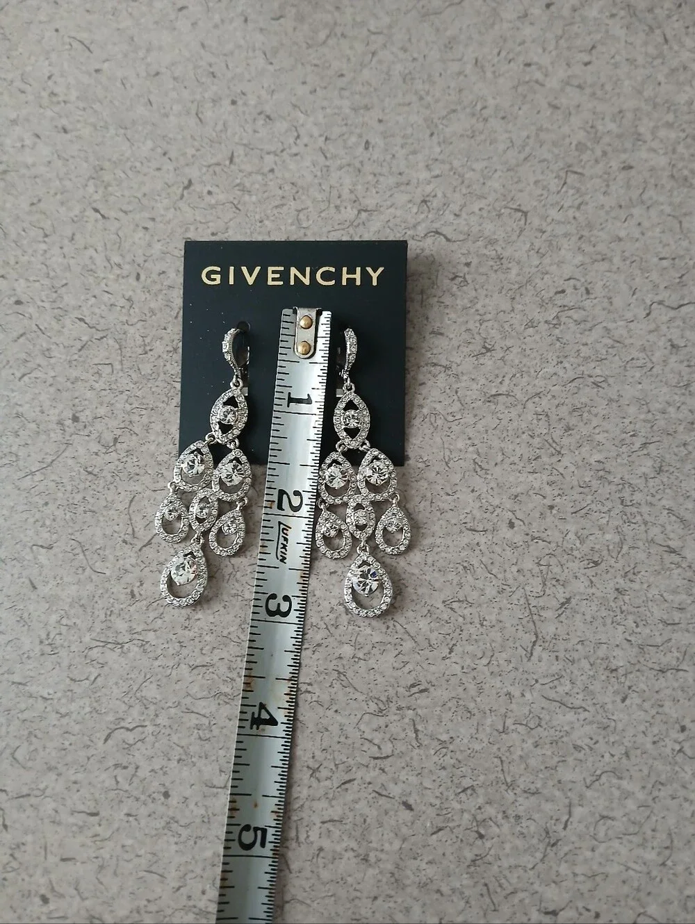 Givenchy Silver Crystal Teardrop Chandelier Earrings — Sparkling Clear Stones
